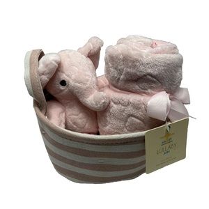 Lullaby Kids Pink Embossed Hearts Baby  Blanket , Plush Elephant & Tote 30”x40”,